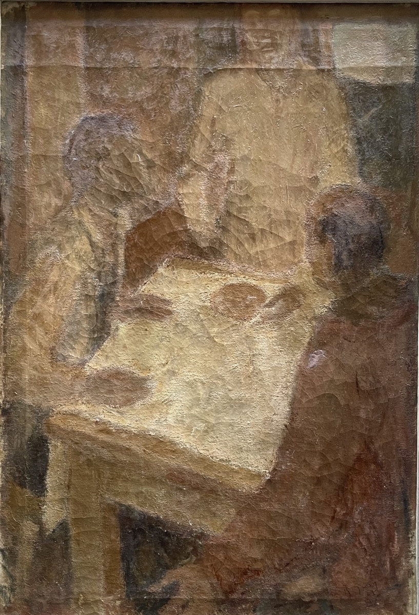 Cena in Emmaus, firmato e datato 1943 – Scuola Romana (?) Novecento. Dipinto di 60 × 85 cm con 
