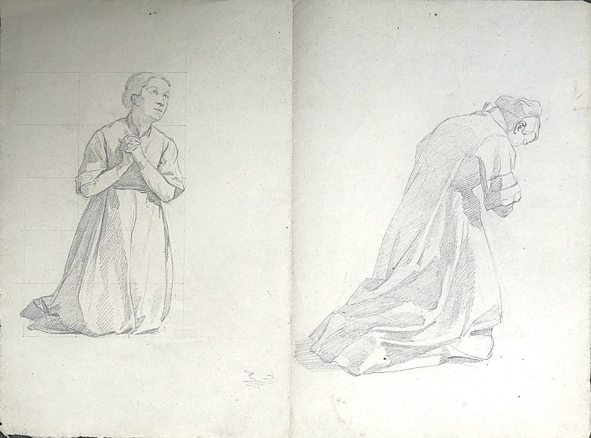 Studi di figure femminili e di angeli, preparativi per affresco – Atelier di Enrico Reffo -photo-2