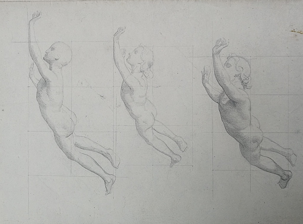 Studi di figure femminili e di angeli, preparativi per affresco – Atelier di Enrico Reffo -photo-3