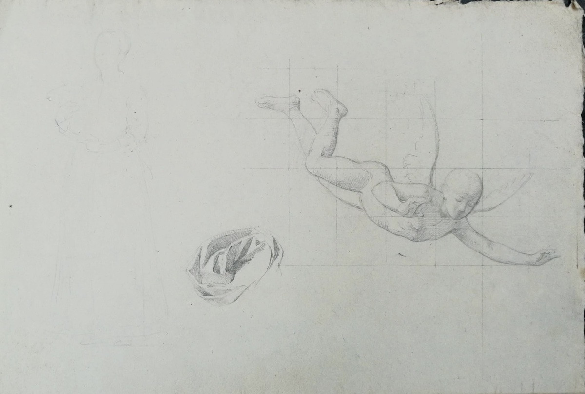 Studi di figure femminili e di angeli, preparativi per affresco – Atelier di Enrico Reffo -photo-4