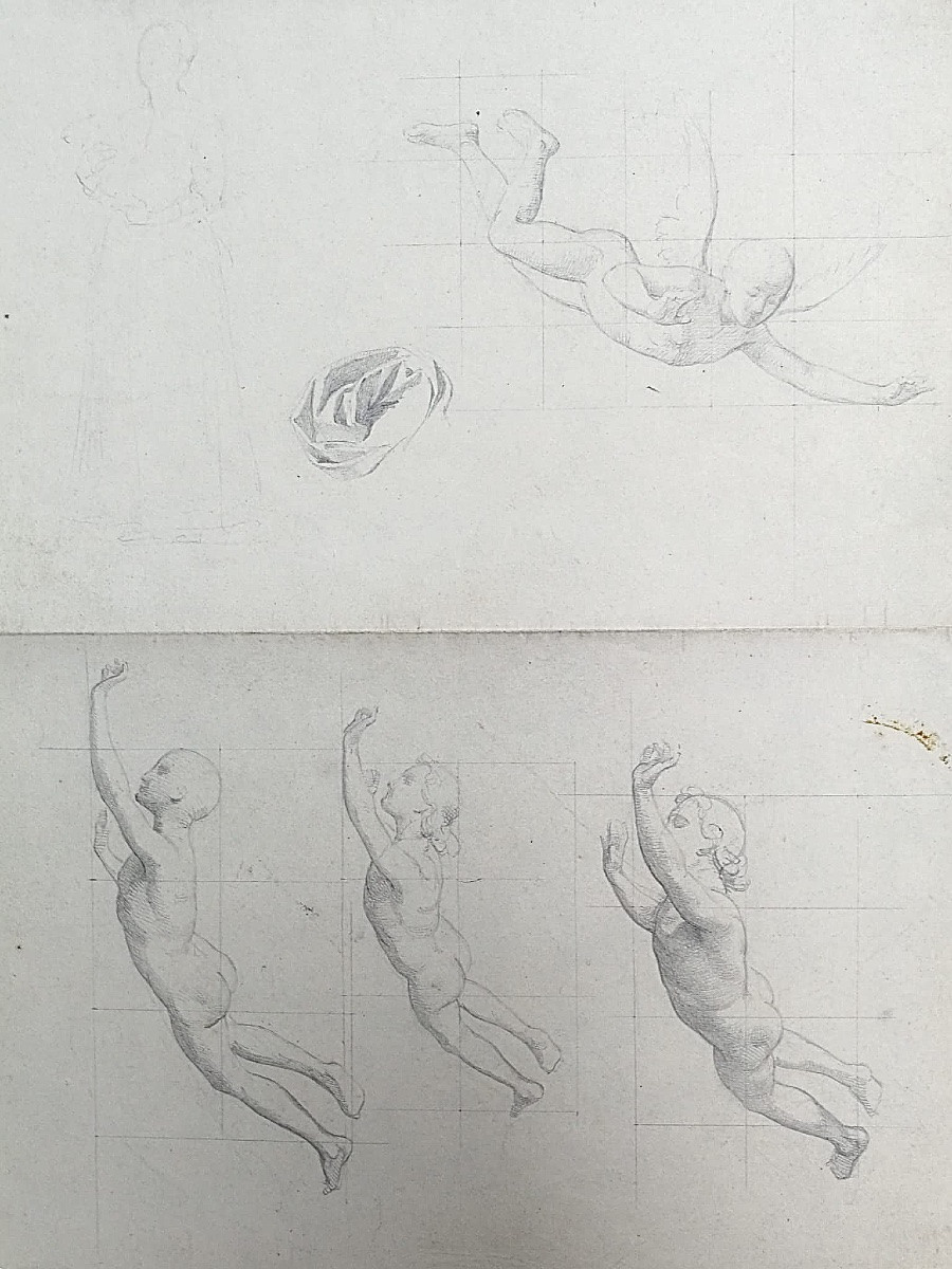 Studi di figure femminili e di angeli, preparativi per affresco – Atelier di Enrico Reffo -photo-6