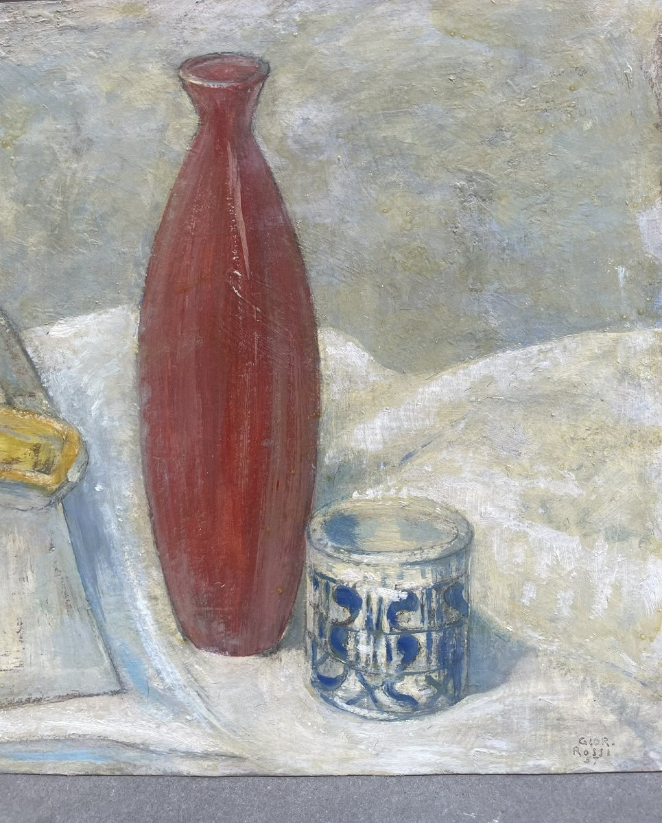 Giorgio Rossi (1892–1963) Statuetta e vaso rosso, 1957. Firmato e datato-photo-3