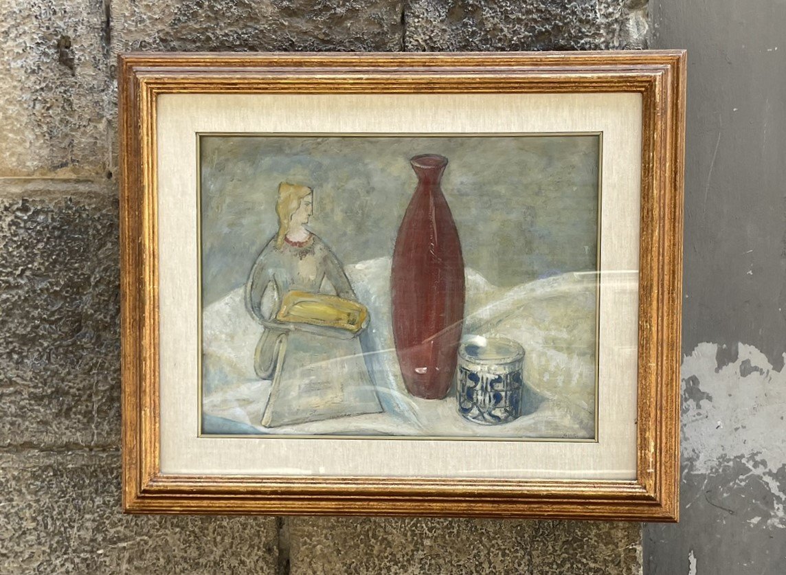 Giorgio Rossi (1892–1963) Statuetta e vaso rosso, 1957. Firmato e datato-photo-1