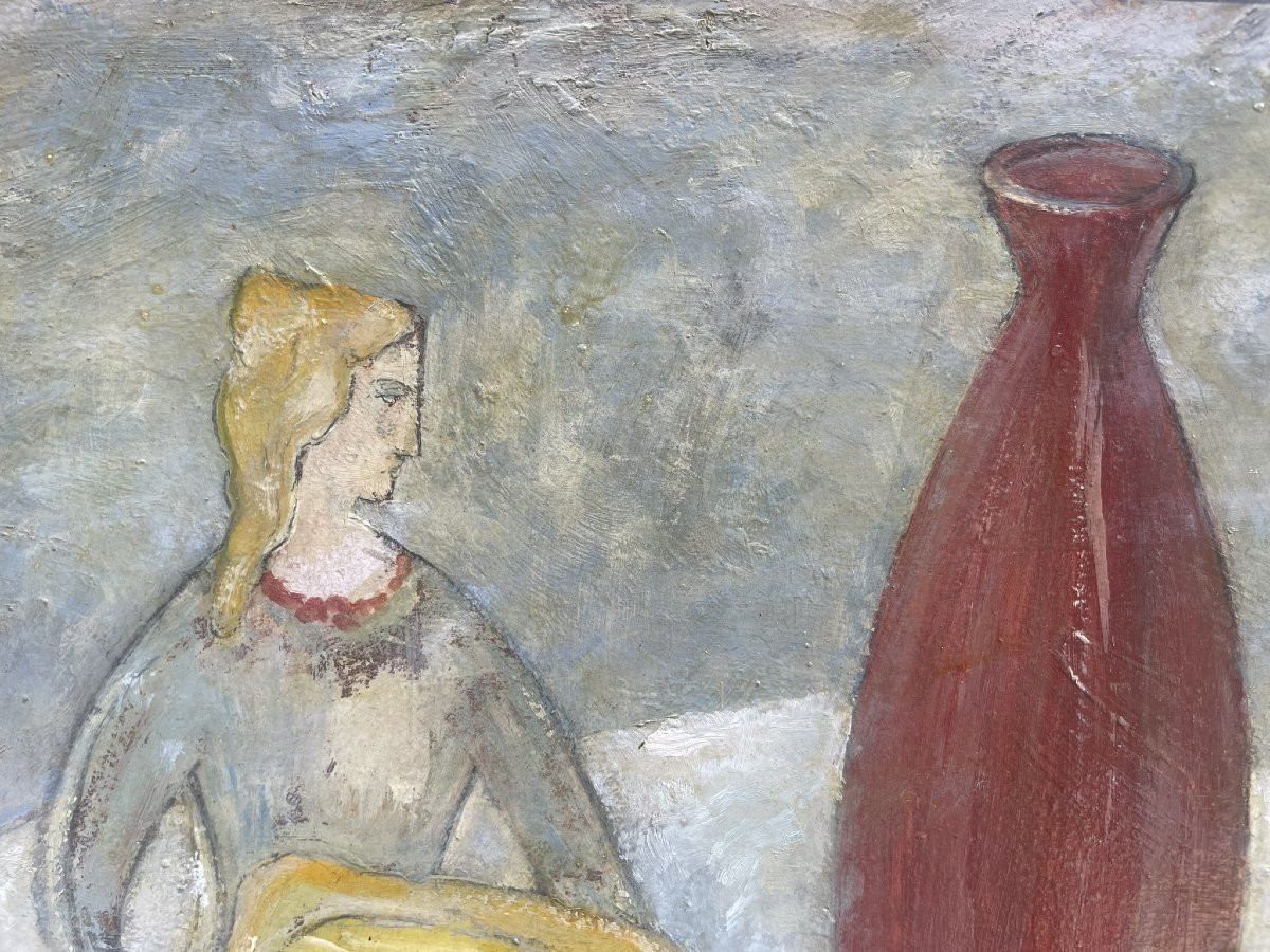 Giorgio Rossi (1892–1963) Statuetta e vaso rosso, 1957. Firmato e datato-photo-7