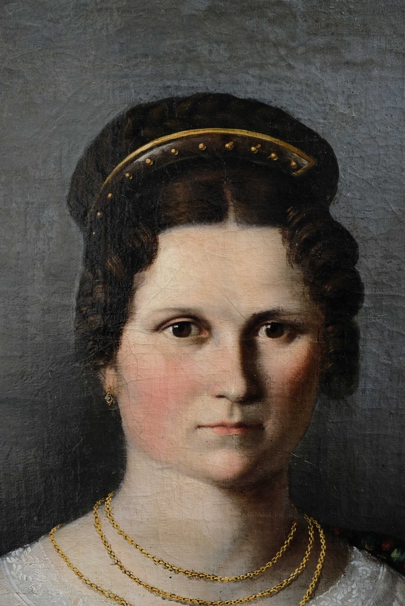 Scuola Europa centrale, Ritratto di dama con scialle floreale, ca. 1825-photo-2