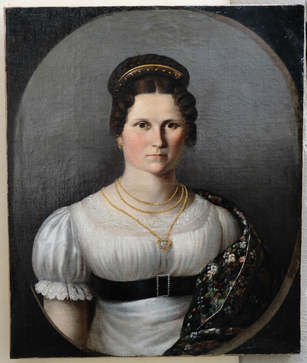 Scuola Europa centrale, Ritratto di dama con scialle floreale, ca. 1825-photo-8