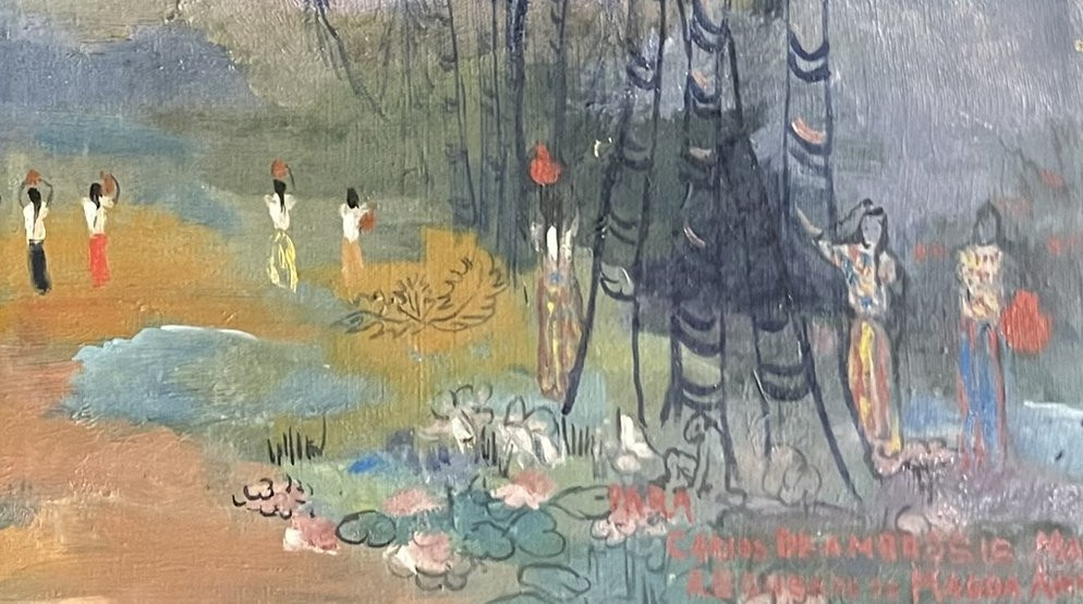 Magda Andrade (Venezuela, 1912 – Parigi, 1984) Magia tropicale. Paesaggio con palme e figure-photo-4