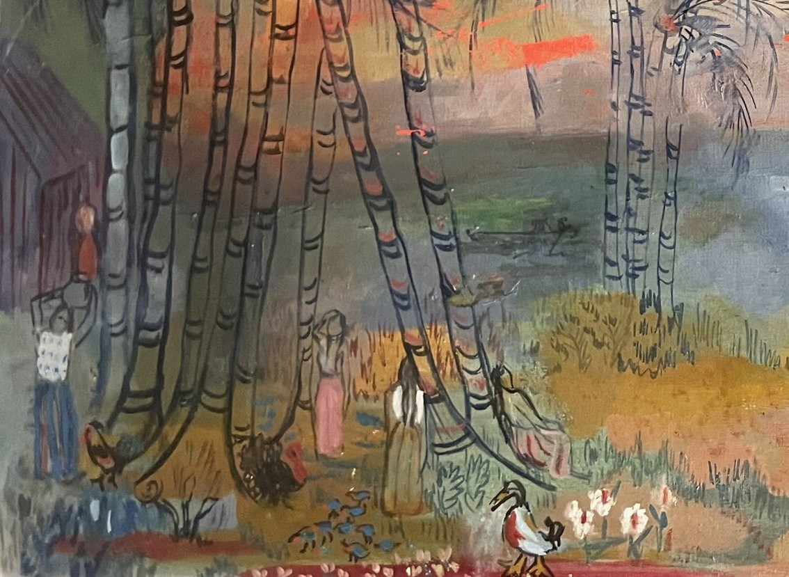 Magda Andrade (Venezuela, 1912 – Parigi, 1984) Magia tropicale. Paesaggio con palme e figure-photo-1