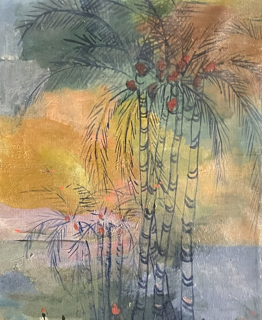 Magda Andrade (Venezuela, 1912 – Parigi, 1984) Magia tropicale. Paesaggio con palme e figure-photo-2