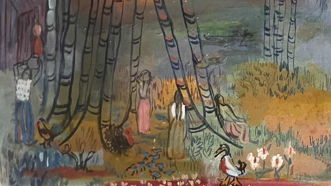 Magda Andrade (Venezuela, 1912 – Parigi, 1984) Magia tropicale. Paesaggio con palme e figure-photo-3