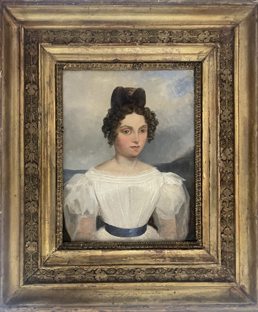 Robert-Léopold Leprince, Ritratto di giovane donna in abito bianco. Ca. 1830