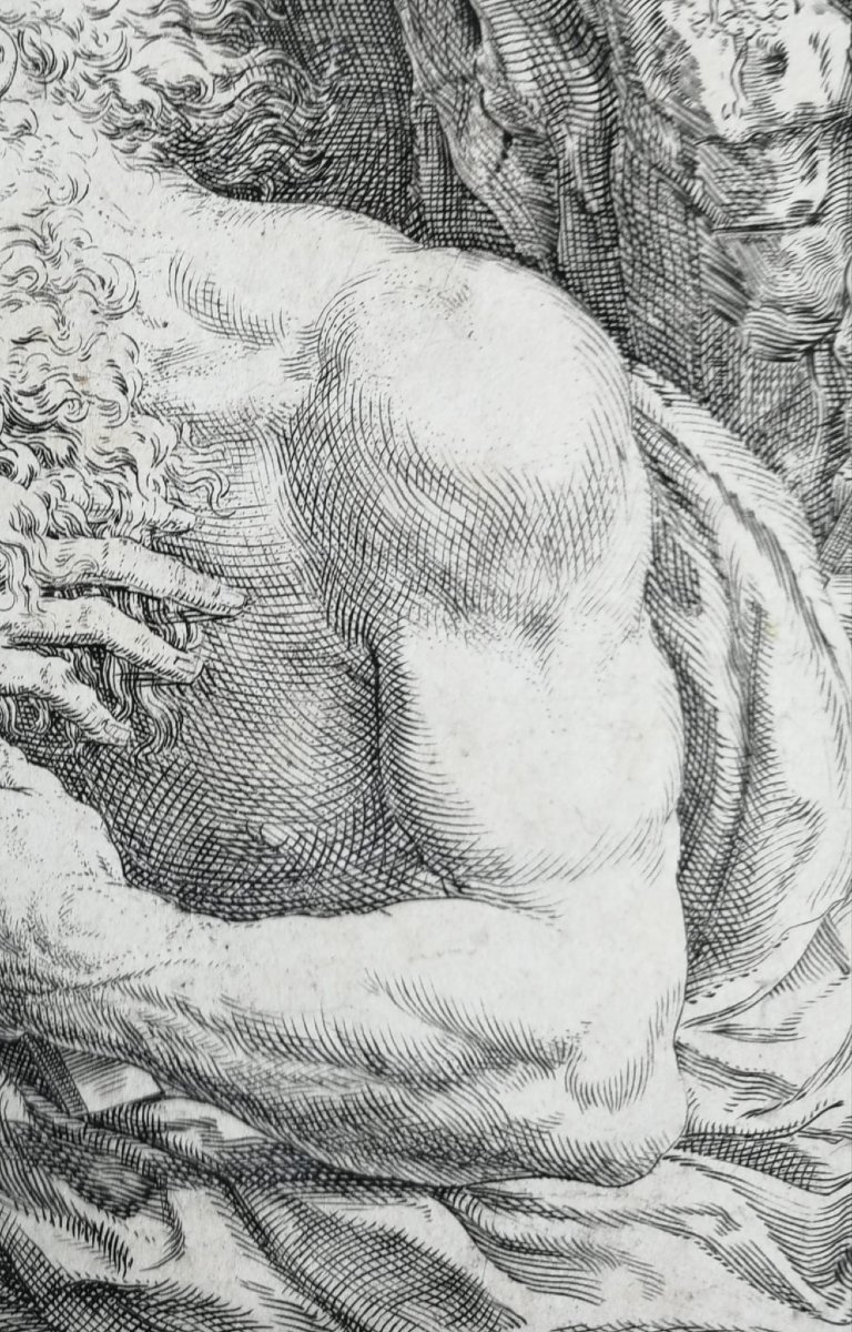 San Girolamo penitente con teschio e crocifisso, incisione inizio XVII secolo di Oliviero Gatti-photo-3