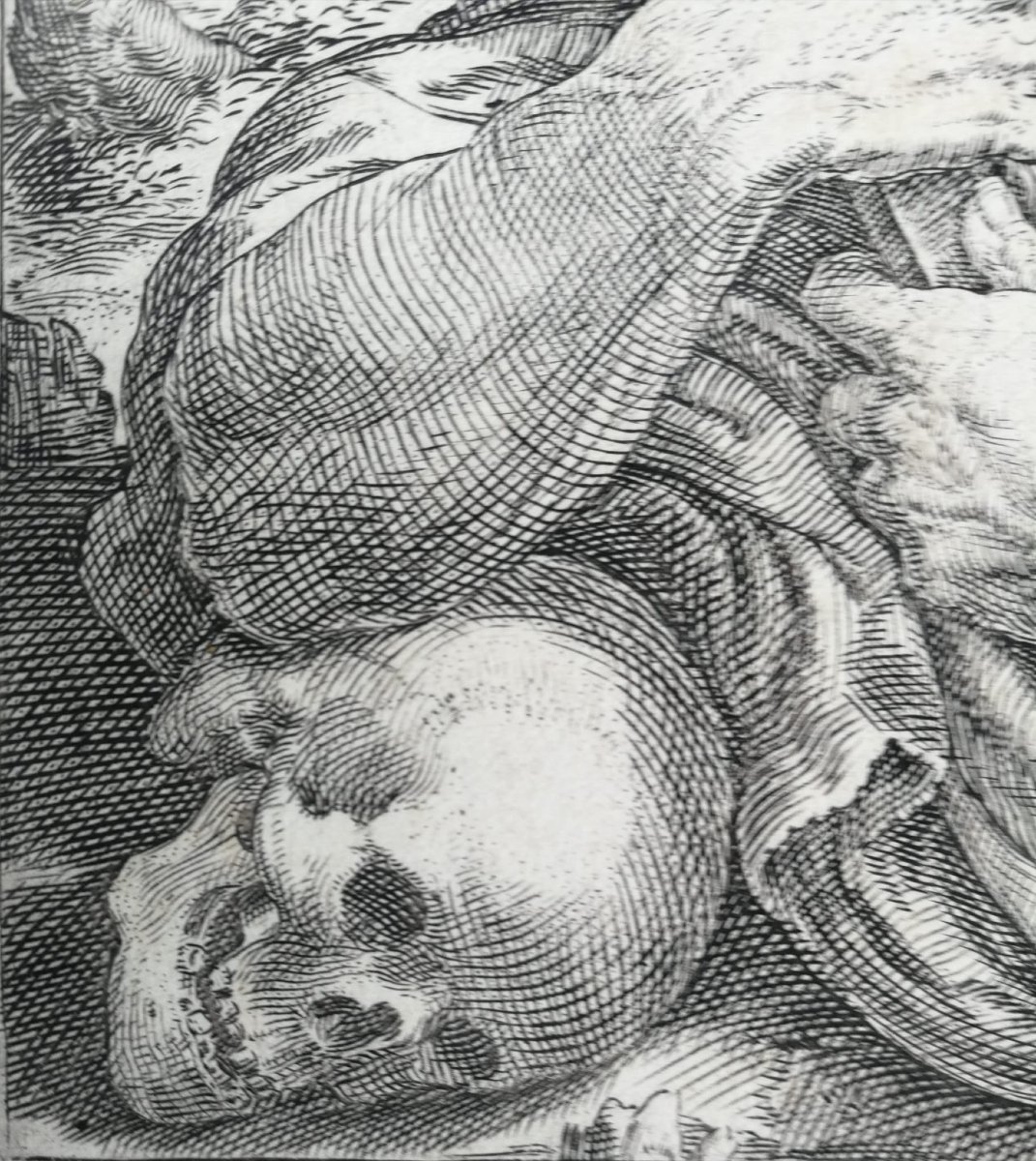 San Girolamo penitente con teschio e crocifisso, incisione inizio XVII secolo di Oliviero Gatti-photo-4