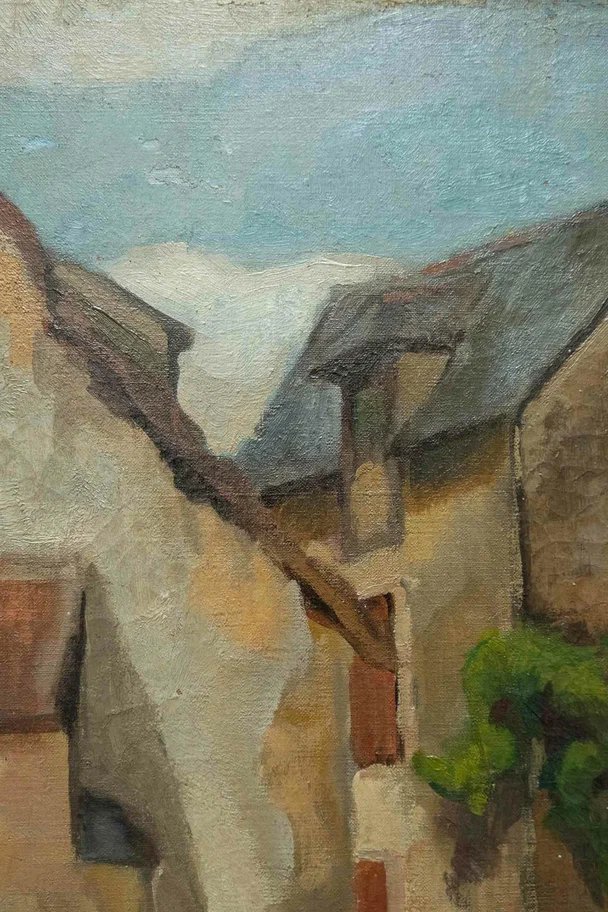 Villaggio francese con contadini e uva. Dipinto post-impressionista, ca. 1900-photo-4