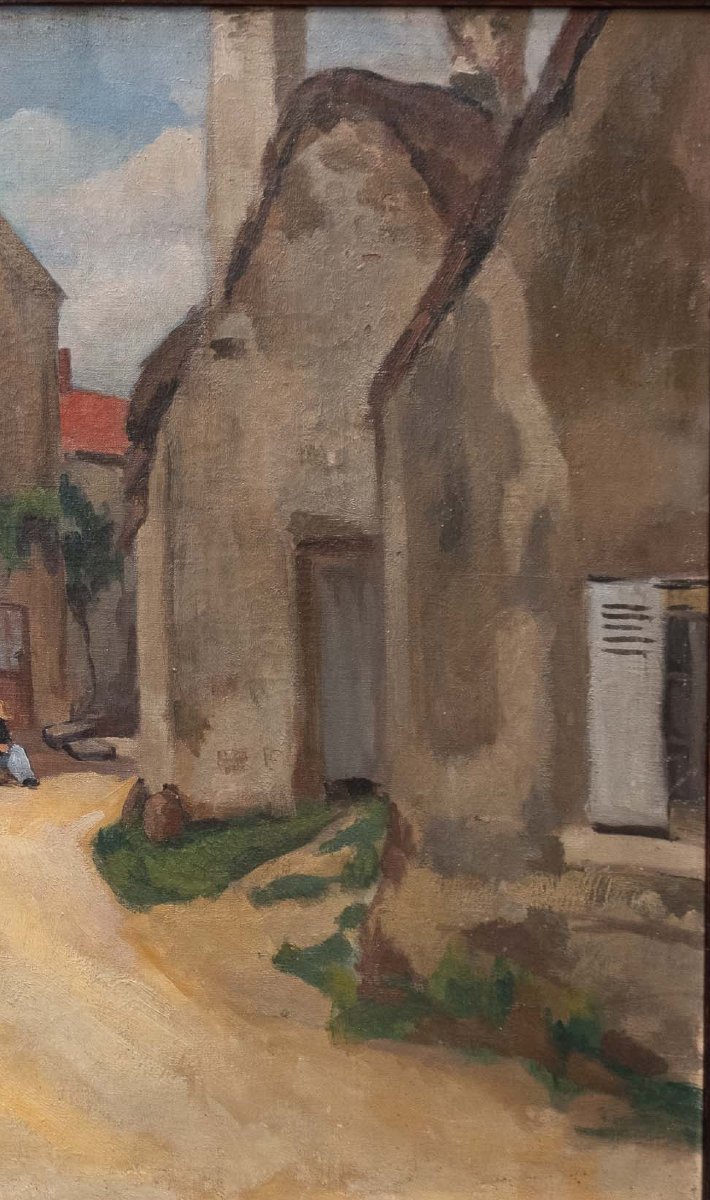 Villaggio francese con contadini e uva. Dipinto post-impressionista, ca. 1900-photo-2