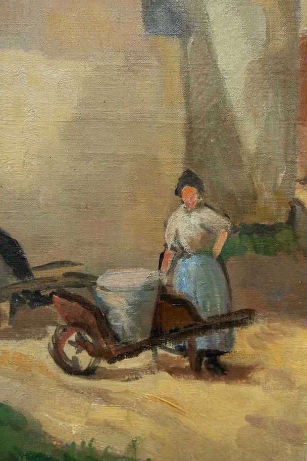 Villaggio francese con contadini e uva. Dipinto post-impressionista, ca. 1900-photo-3