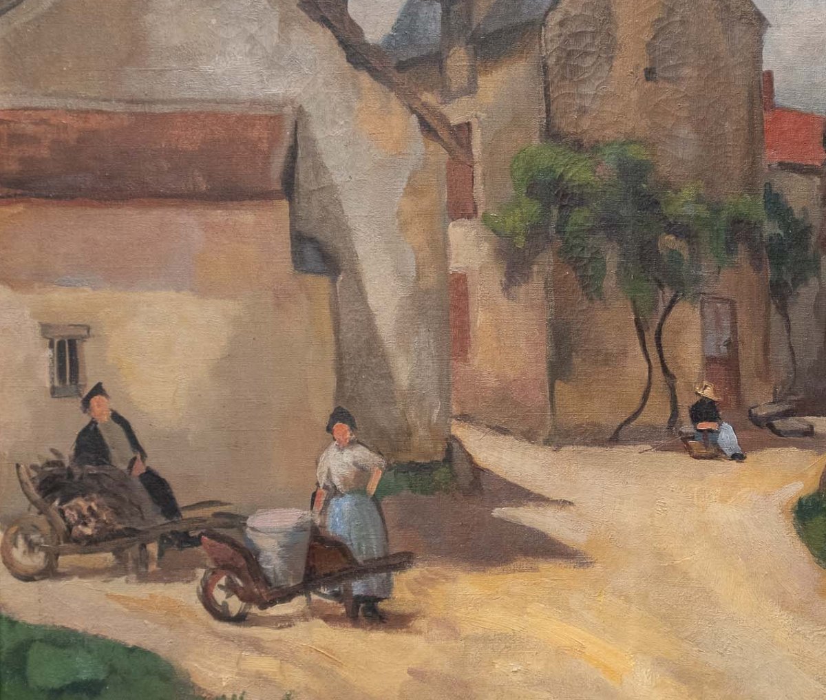 Villaggio francese con contadini e uva. Dipinto post-impressionista, ca. 1900-photo-8