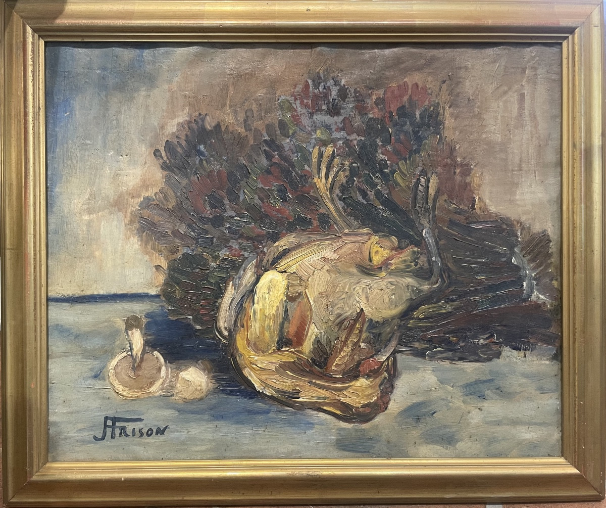Jehan Frison (1882–1961), Natura morta con gallo e funghi, fauvismo belga, anni 1930–40  -photo-2