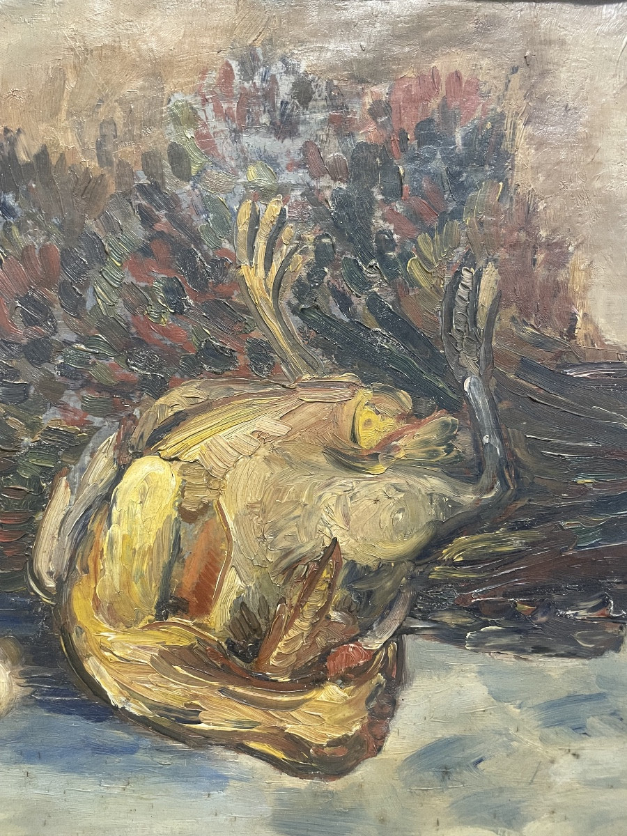 Jehan Frison (1882–1961), Natura morta con gallo e funghi, fauvismo belga, anni 1930–40  -photo-2