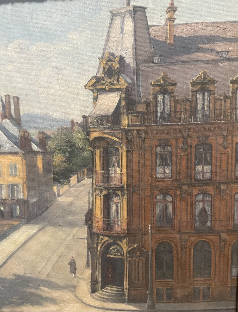 Veduta di città francese: piazza Turenne a Sedan, 1923, cm 68 × 58 con cornice-photo-4