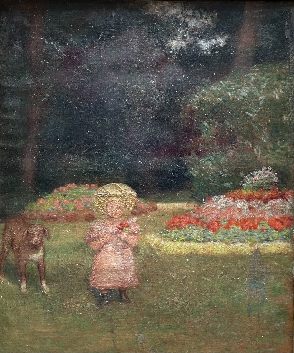 Ernest Rouart (1874–1942), Bambina con cane. Pittore impressionista della cerchia Degas-Manet