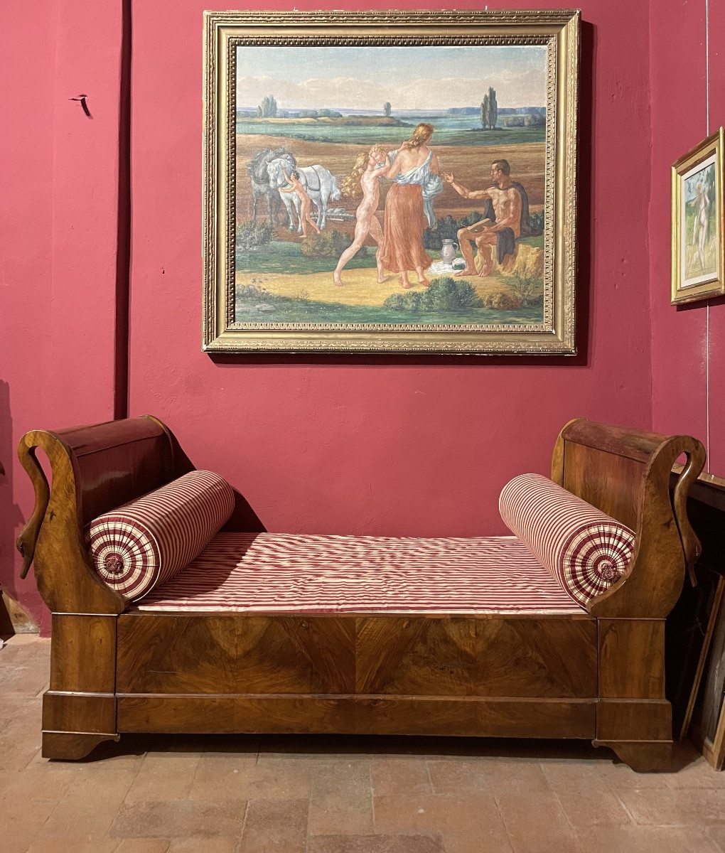 Letto a barca Impero francese con teste di cigno, 1ma metà del XIX secolo  