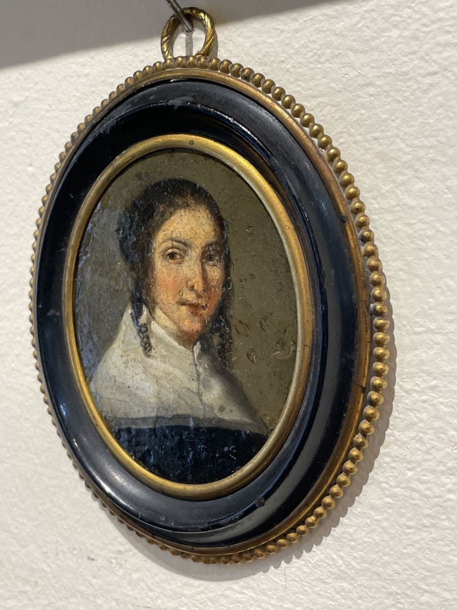 Miniatura su rame. Ritratto di dama con colletto bianco. Scuola olandese, 1630–1640. -photo-4