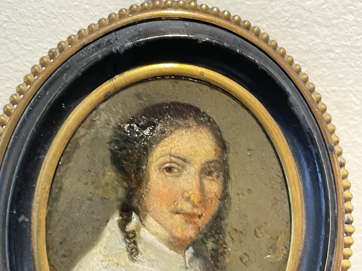 Miniatura su rame. Ritratto di dama con colletto bianco. Scuola olandese, 1630–1640. -photo-2