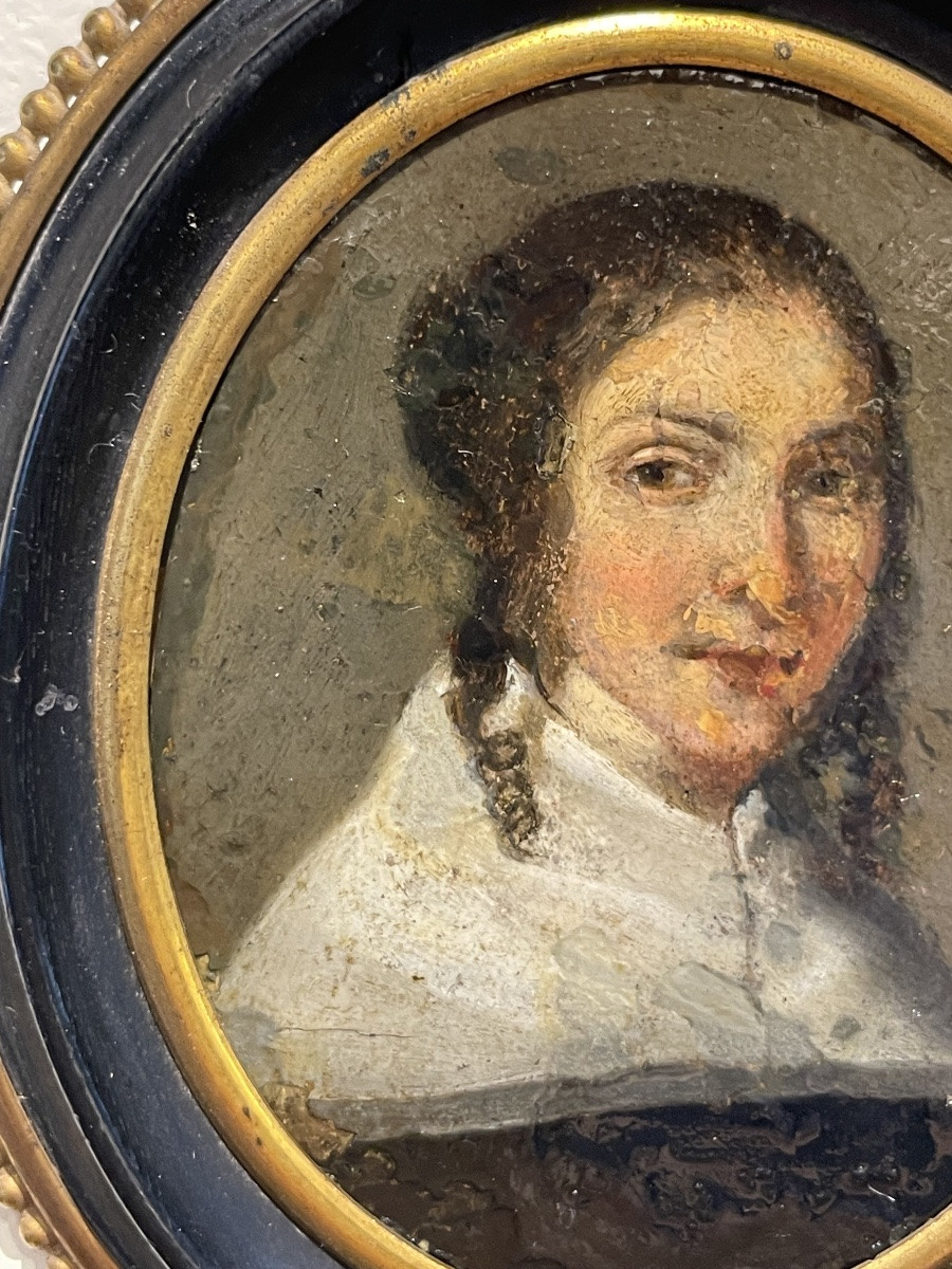 Miniatura su rame. Ritratto di dama con colletto bianco. Scuola olandese, 1630–1640. -photo-3