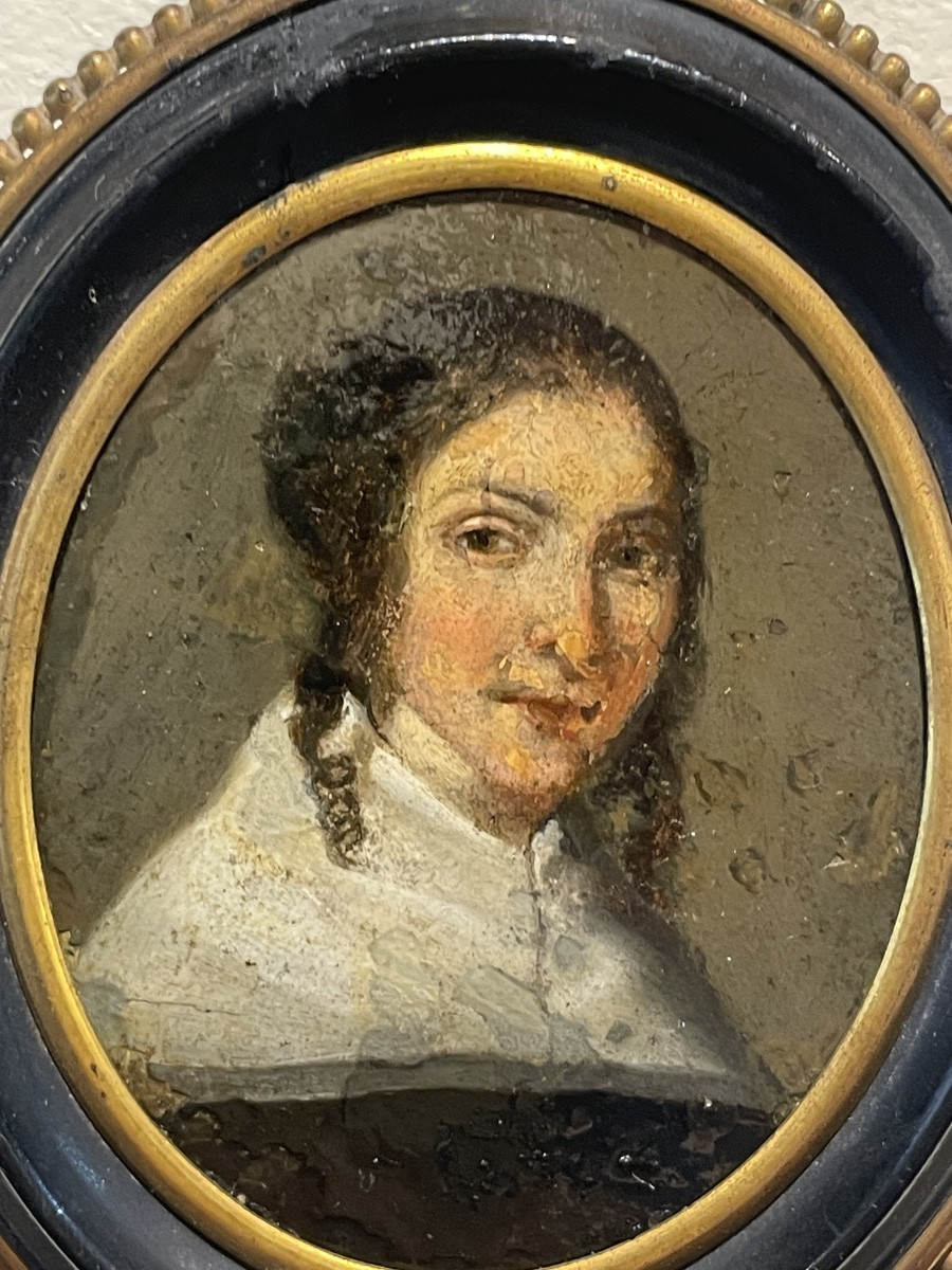 Miniatura su rame. Ritratto di dama con colletto bianco. Scuola olandese, 1630–1640. -photo-5