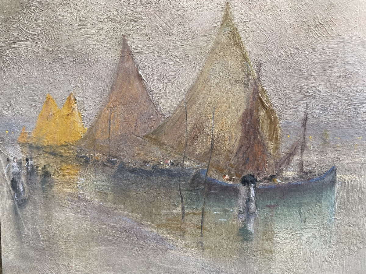 Nicola Fabbricatore (Napoli 1888 – Roma 1962) Veduta di barche a Venezia all’alba 