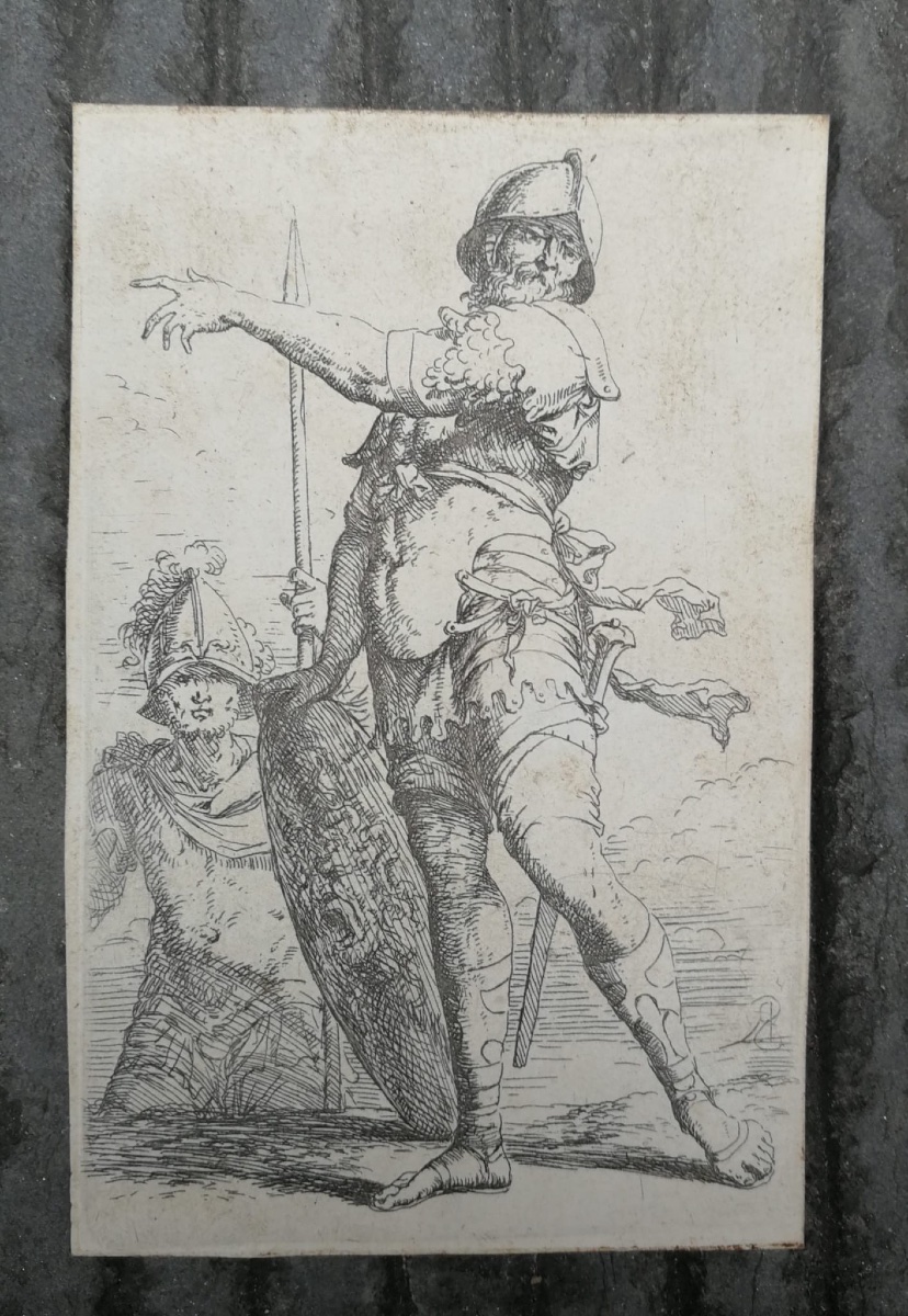 Salvator Rosa (1615–1673), Soldato con scudo di Medusa. Acquaforte, serie Figurine, XVII secolo-photo-2