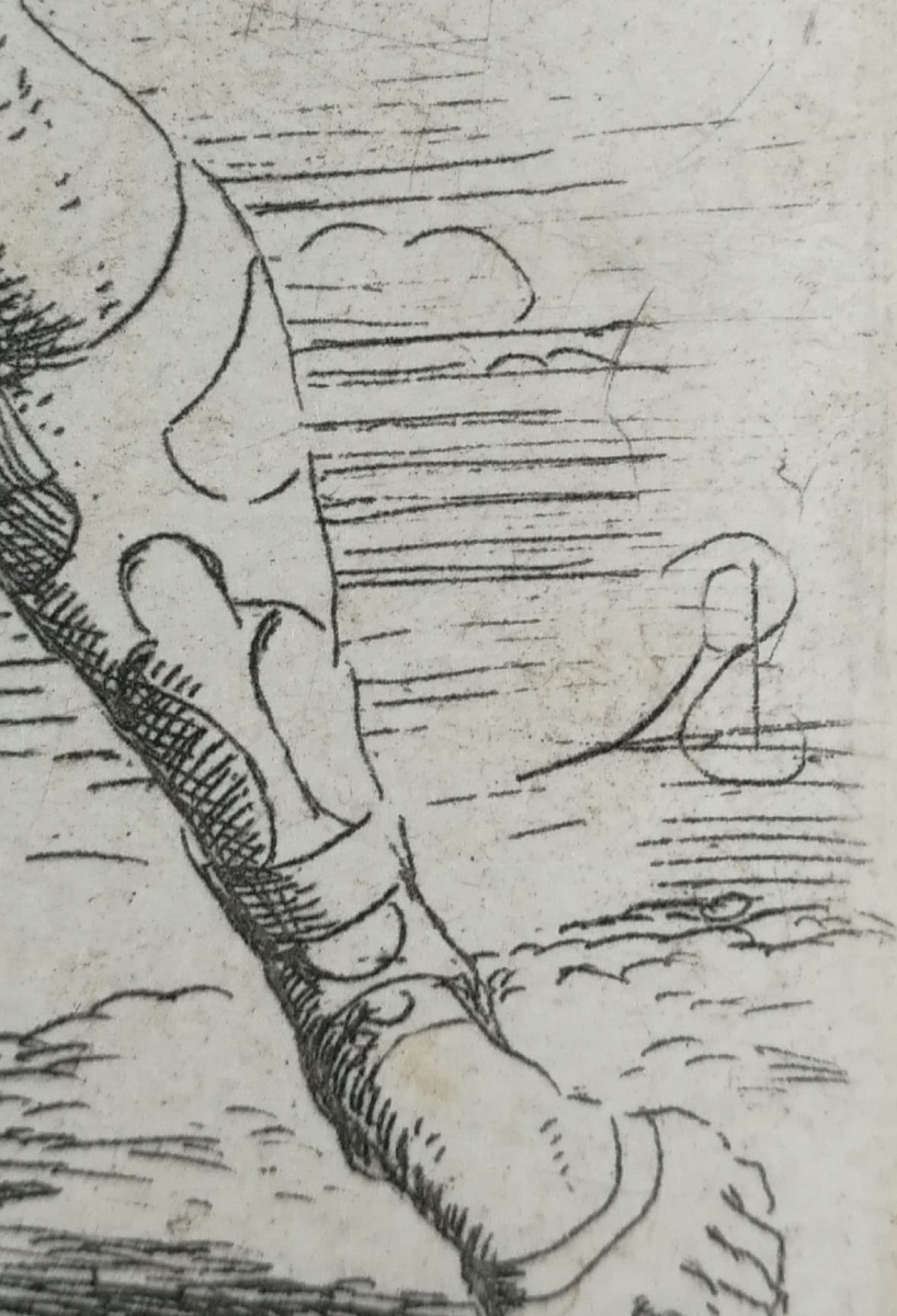 Salvator Rosa (1615–1673), Soldato con scudo di Medusa. Acquaforte, serie Figurine, XVII secolo-photo-1