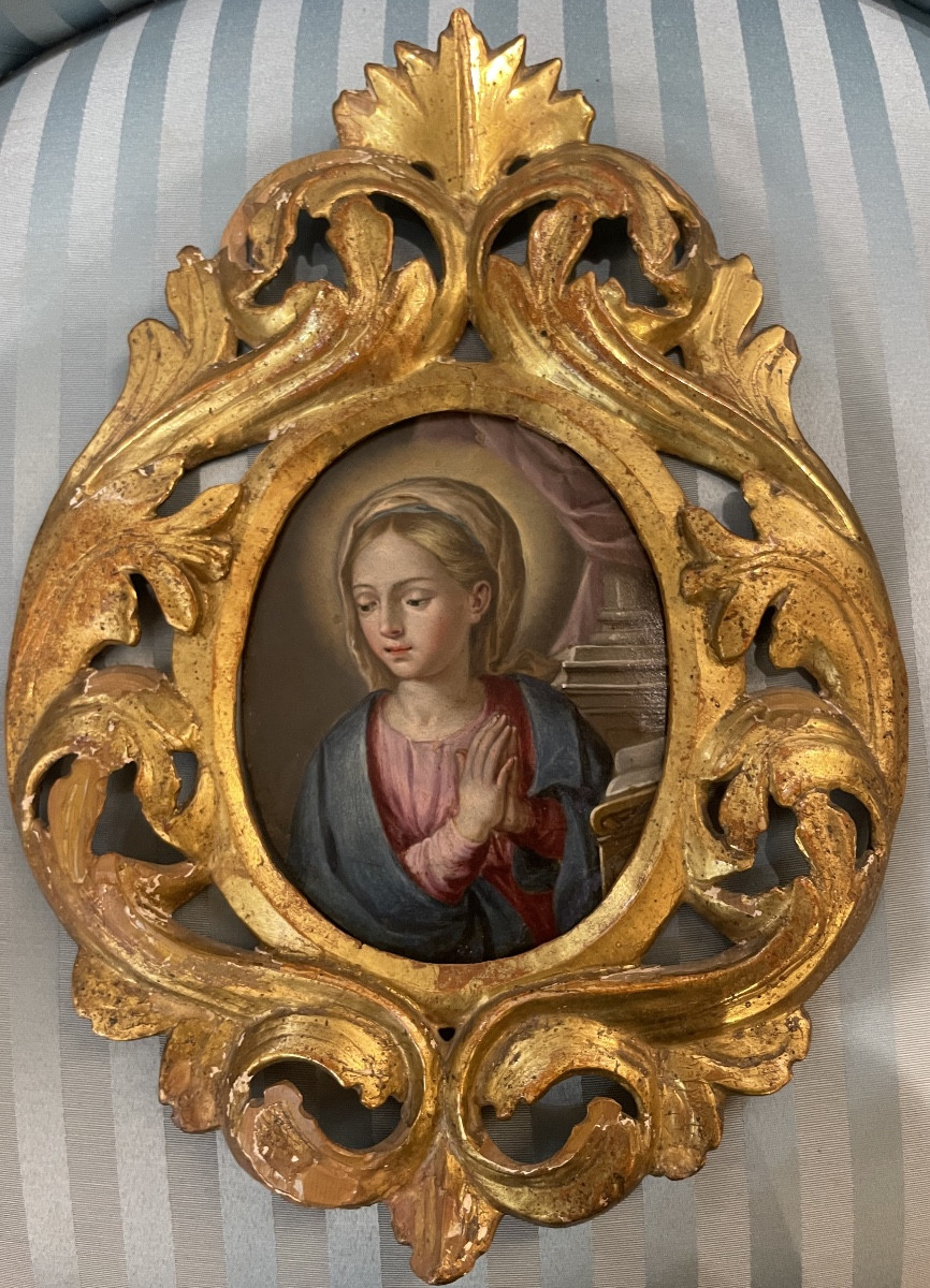 Madonna in preghiera – olio su rame, scuola napoletana, inizio XVIII secolo-photo-2