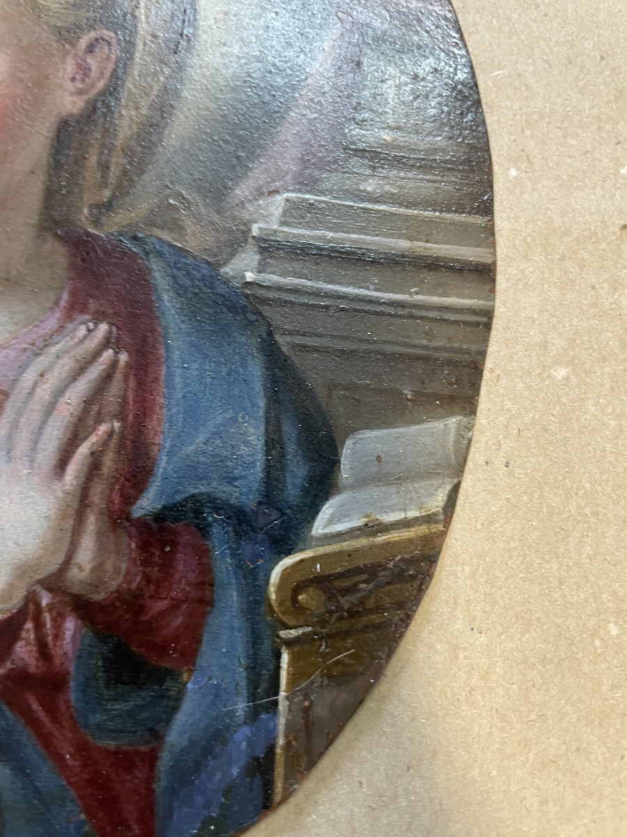 Madonna in preghiera – olio su rame, scuola napoletana, inizio XVIII secolo-photo-4