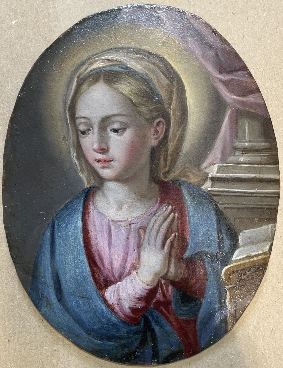 Madonna in preghiera – olio su rame, scuola napoletana, inizio XVIII secolo-photo-7