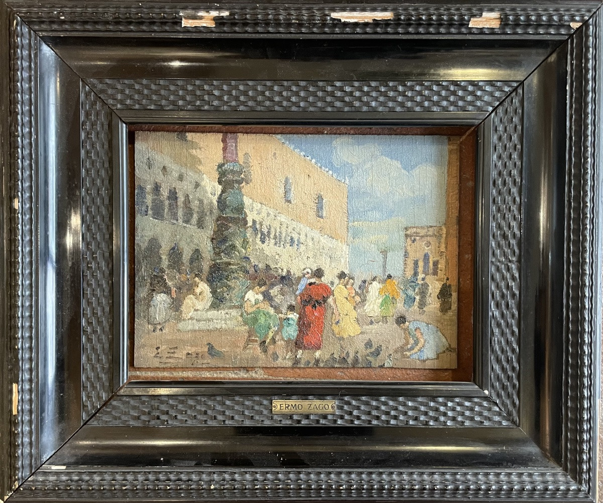 Ermo Zago (Bovolone, 1880 – Milano, 1942). Veduta del Palazzo Ducale a Venezia, anni 1920-photo-2