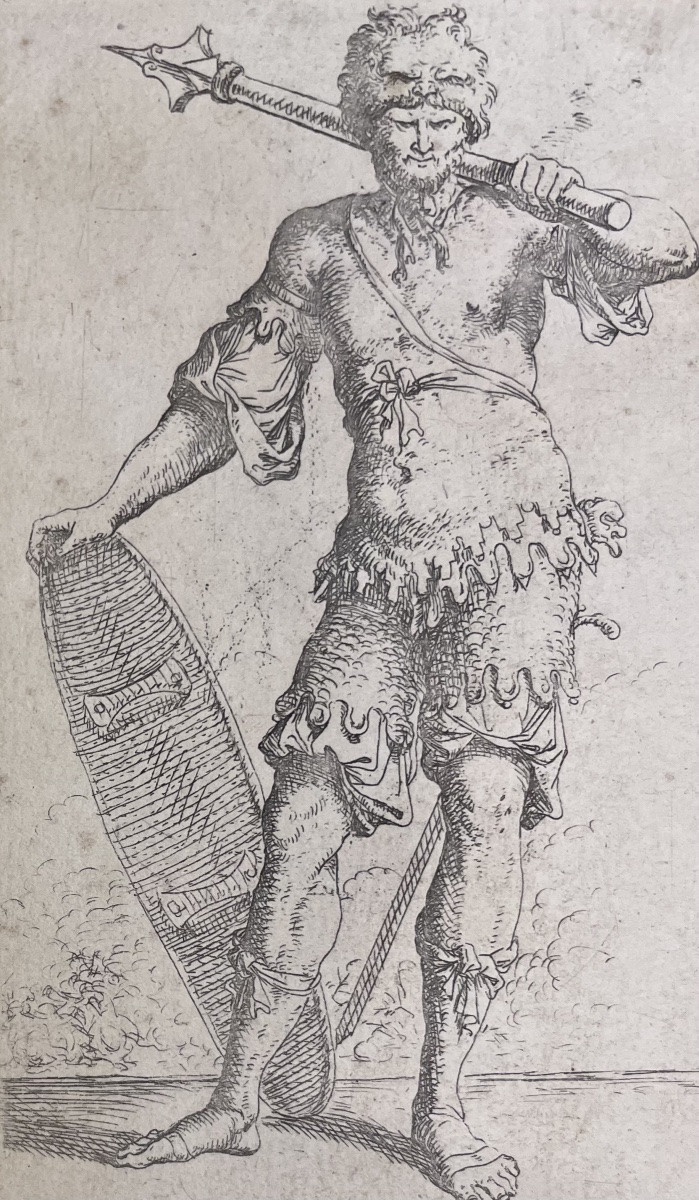 Salvator Rosa (Napoli,  1615 – Roma, 1673), Guerriero con mazza e scudo. Acquaforte e bulino-photo-2