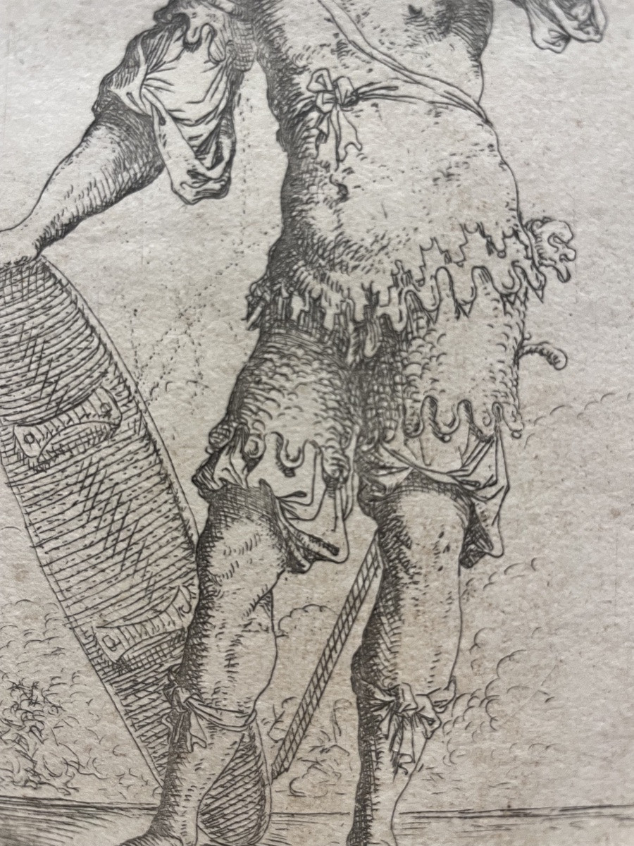 Salvator Rosa (Napoli,  1615 – Roma, 1673), Guerriero con mazza e scudo. Acquaforte e bulino-photo-4