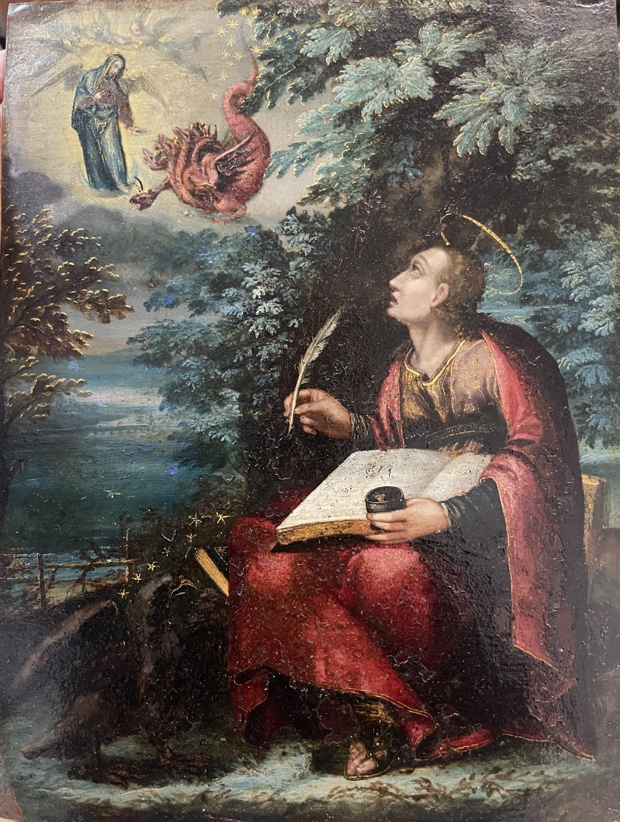 San Giovanni a Patmos, visione apocalittica, seguace di Maarten de Vos, ca. 1620