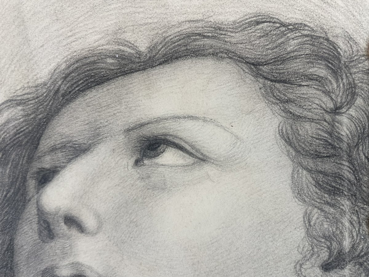 Testa con aureola, studio accademico ispirato a Perugino, scuola toscana, cm 40 × 28-photo-2