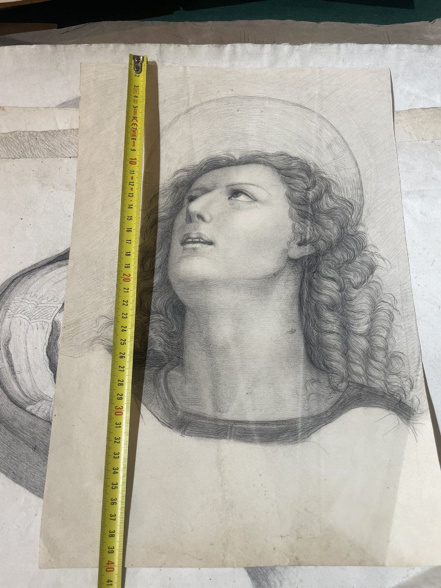 Testa con aureola, studio accademico ispirato a Perugino, scuola toscana, cm 40 × 28-photo-4