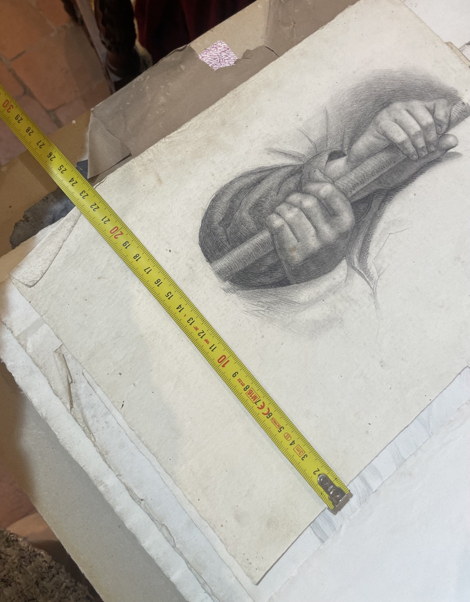 Studio accademico di mani che reggono un bastone, scuola toscana, cm 32 × 23-photo-2