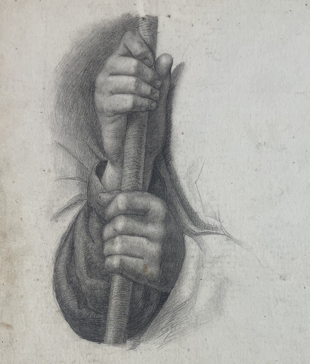 Studio accademico di mani che reggono un bastone, scuola toscana, cm 32 × 23