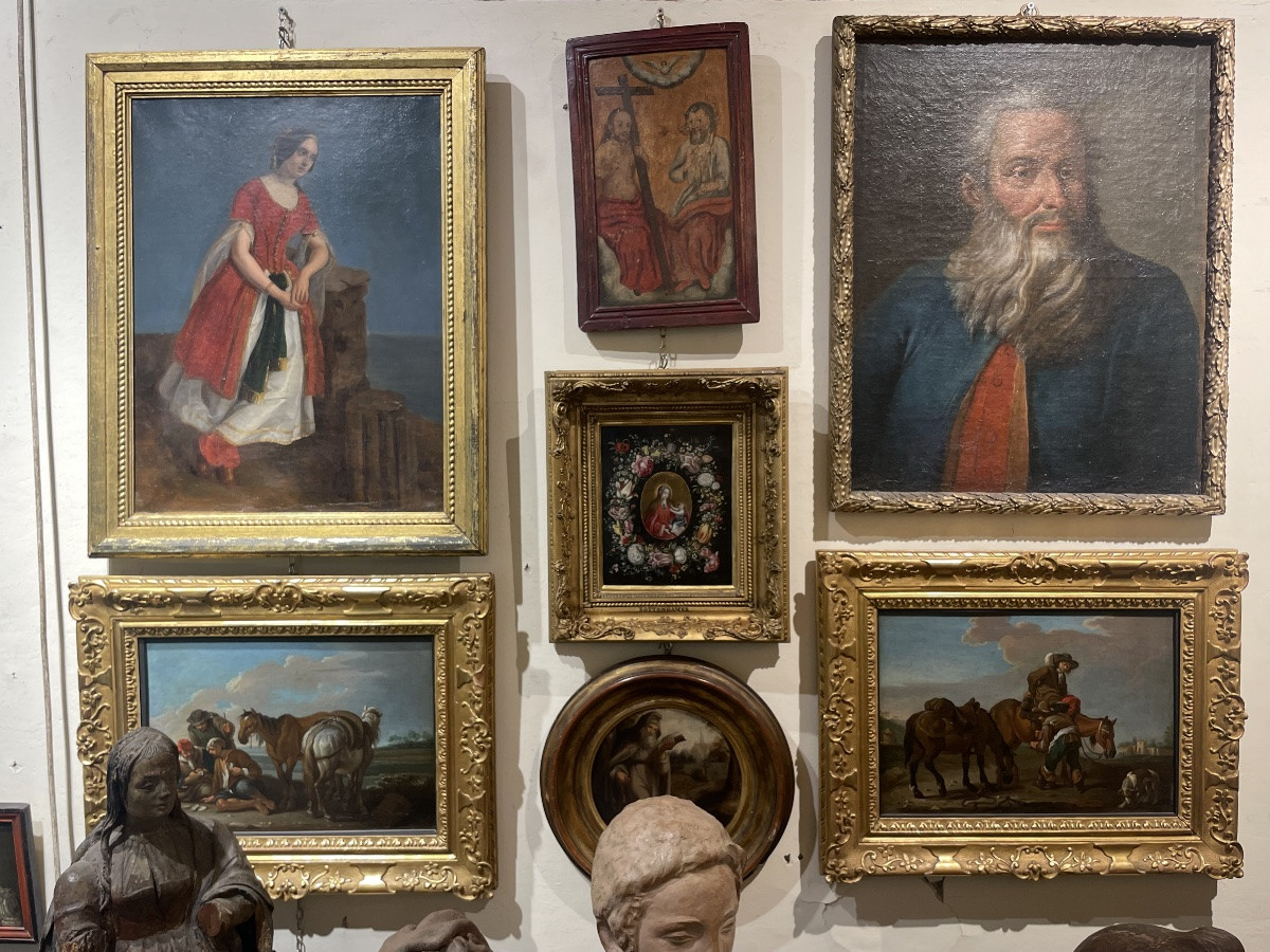 Ritratto romantico di donna in abito orientalista tra le rovine greche, ca. 1840-photo-1