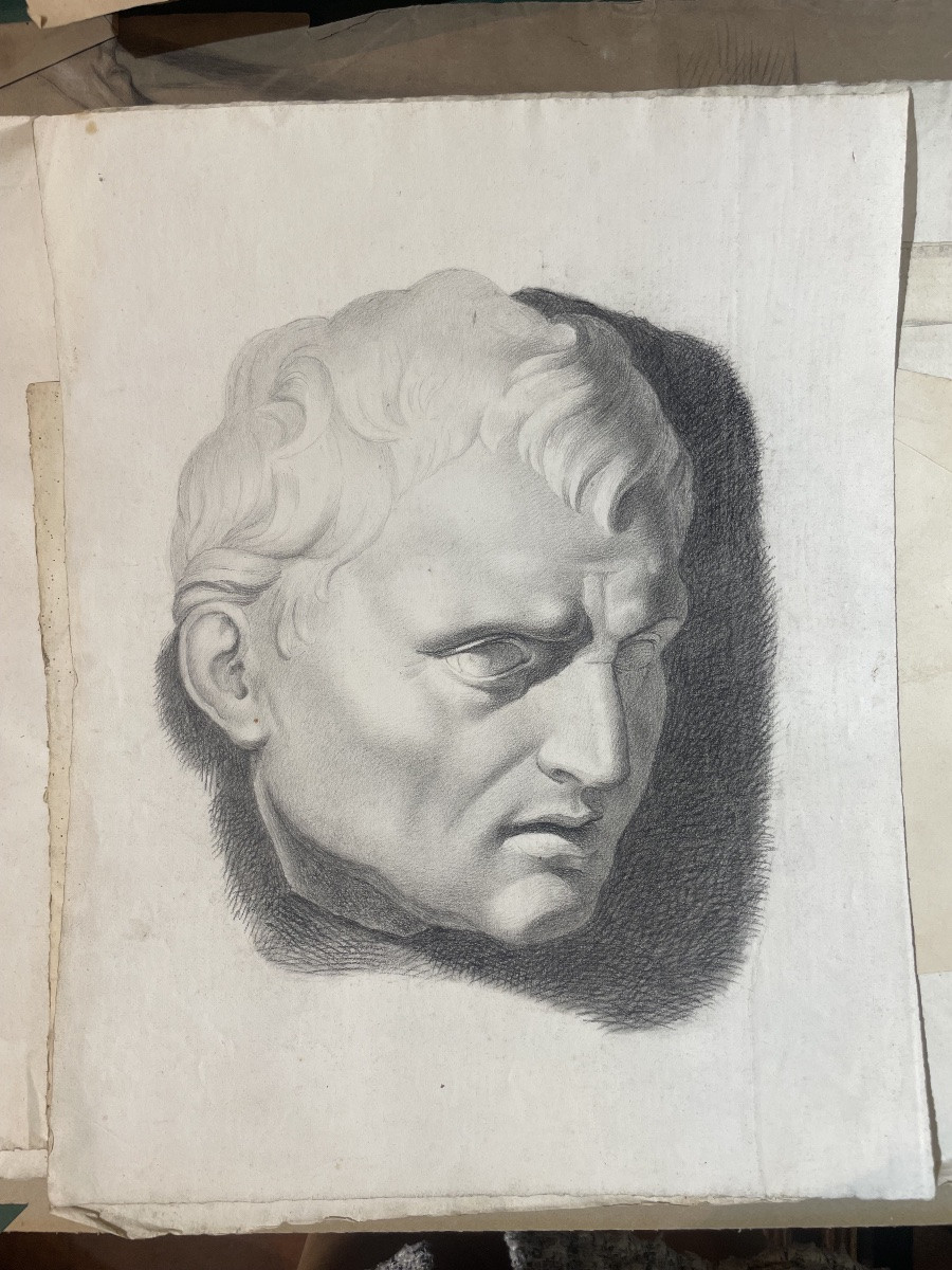 Studio accademico del busto romano antico, scuola toscana, cm 44 × 34-photo-2