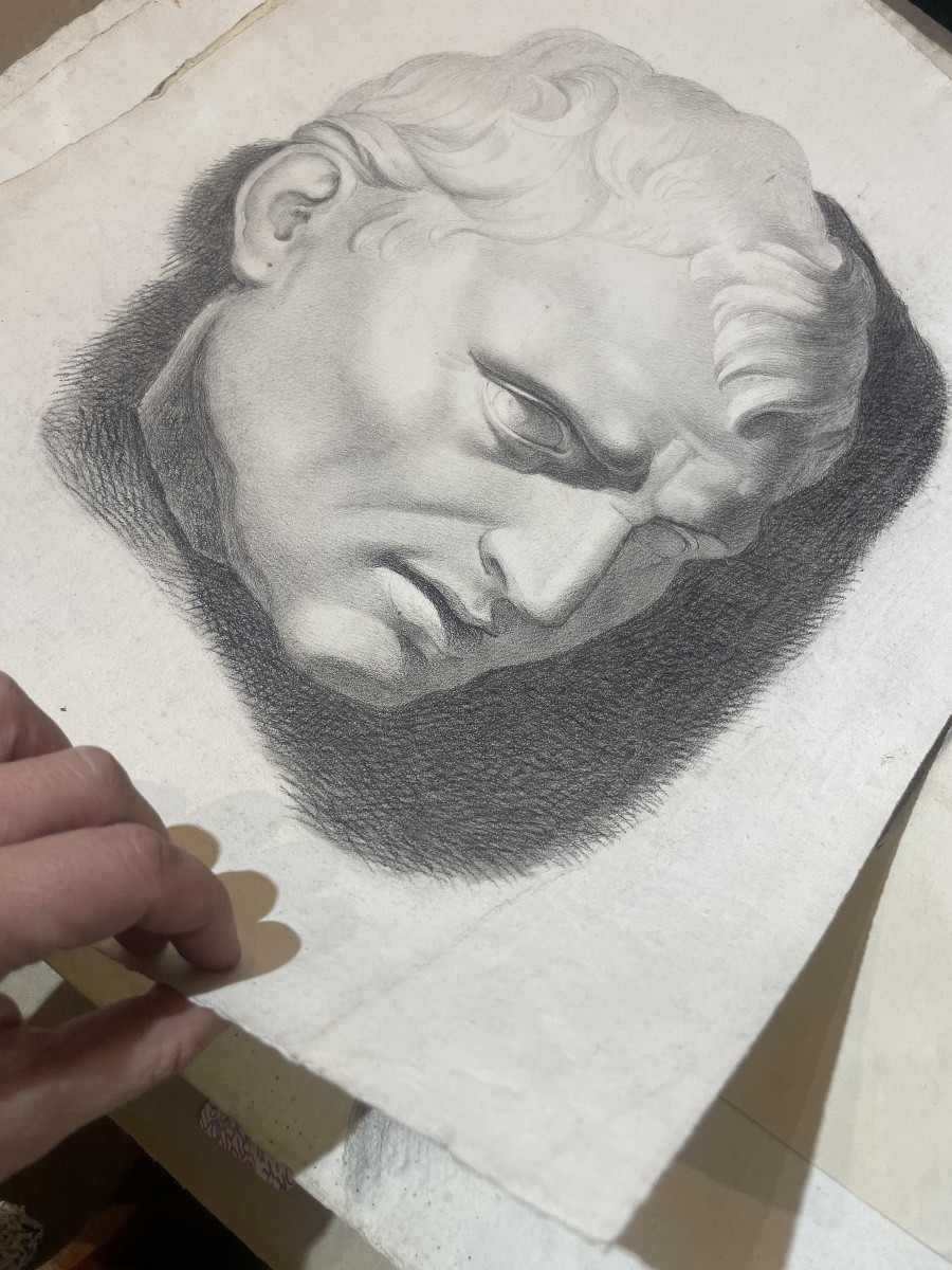 Studio accademico del busto romano antico, scuola toscana, cm 44 × 34-photo-1