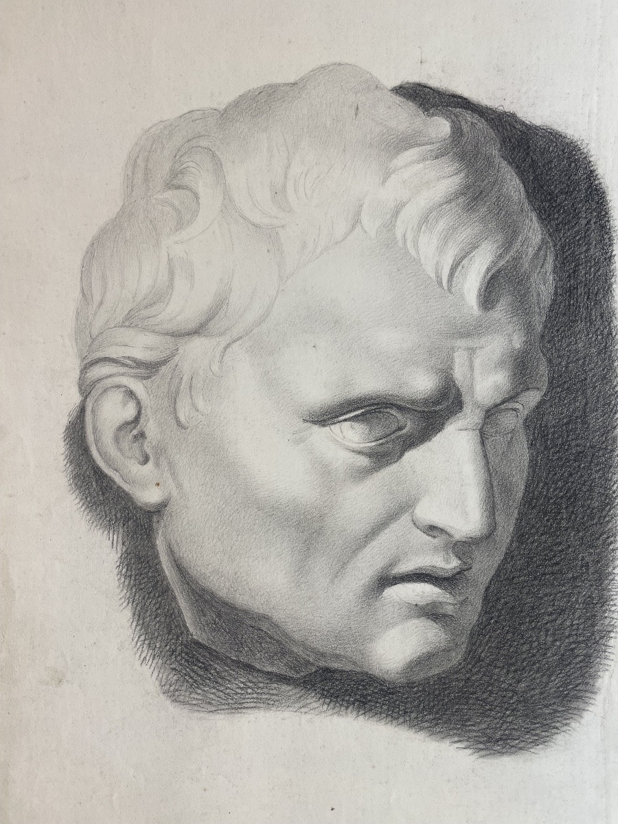 Studio accademico del busto romano antico, scuola toscana, cm 44 × 34-photo-2