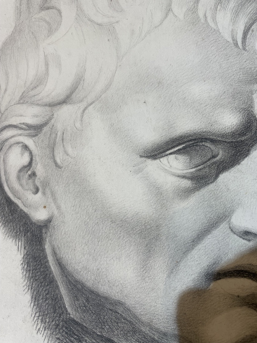 Studio accademico del busto romano antico, scuola toscana, cm 44 × 34-photo-5