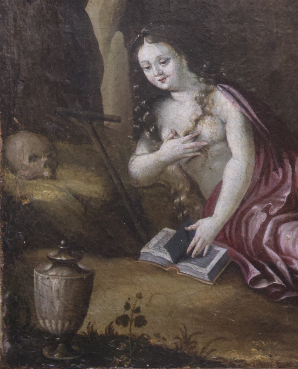 Scuola fiamminga, paesaggio boschivo con castello e città sul colle vicino al fiume, XVII sec-photo-3